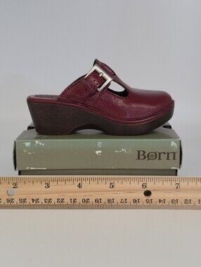 Collectible Miniature Børn Della Wine-Red Patent Leather Clog With Box